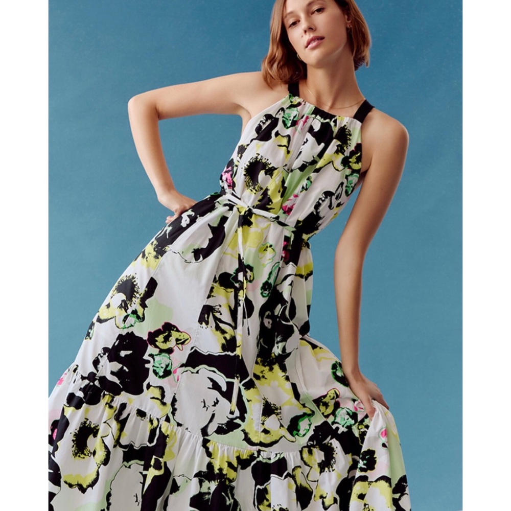 Anthropologie Floral Maxi Dress - Black, White, Green, Pink